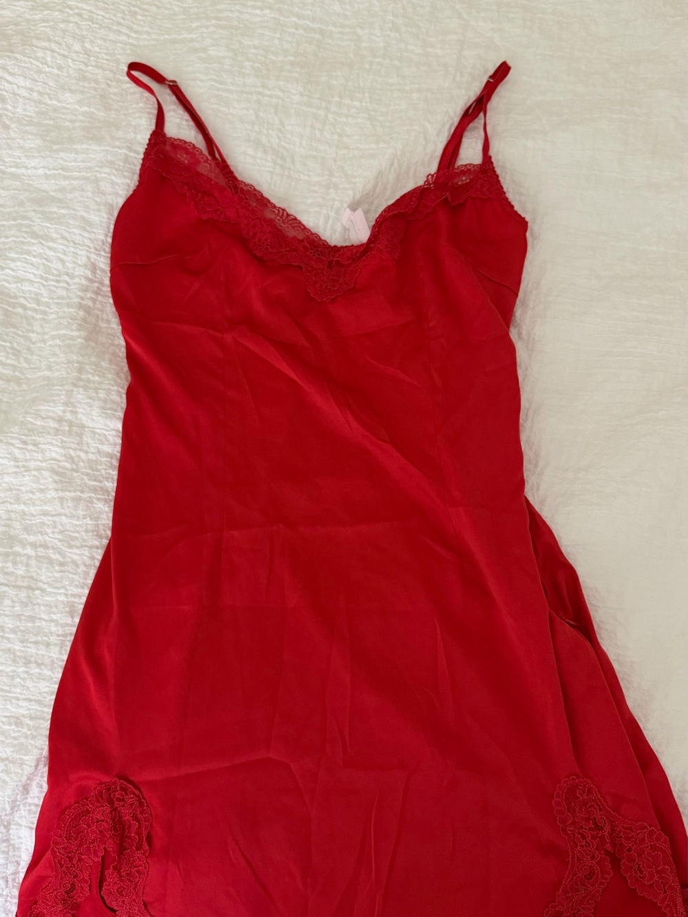 Red Lace Trim Slip Dress - lovers and friends